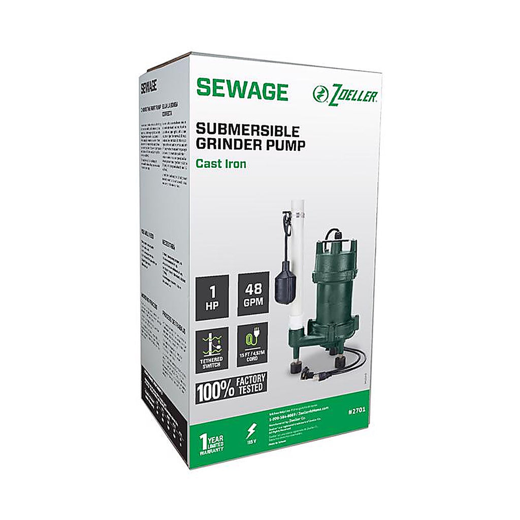 Zoeller - 2701-0005 - 1 HP 2535 GPH Cast Iron Tethered Float Switch Grinding Pump