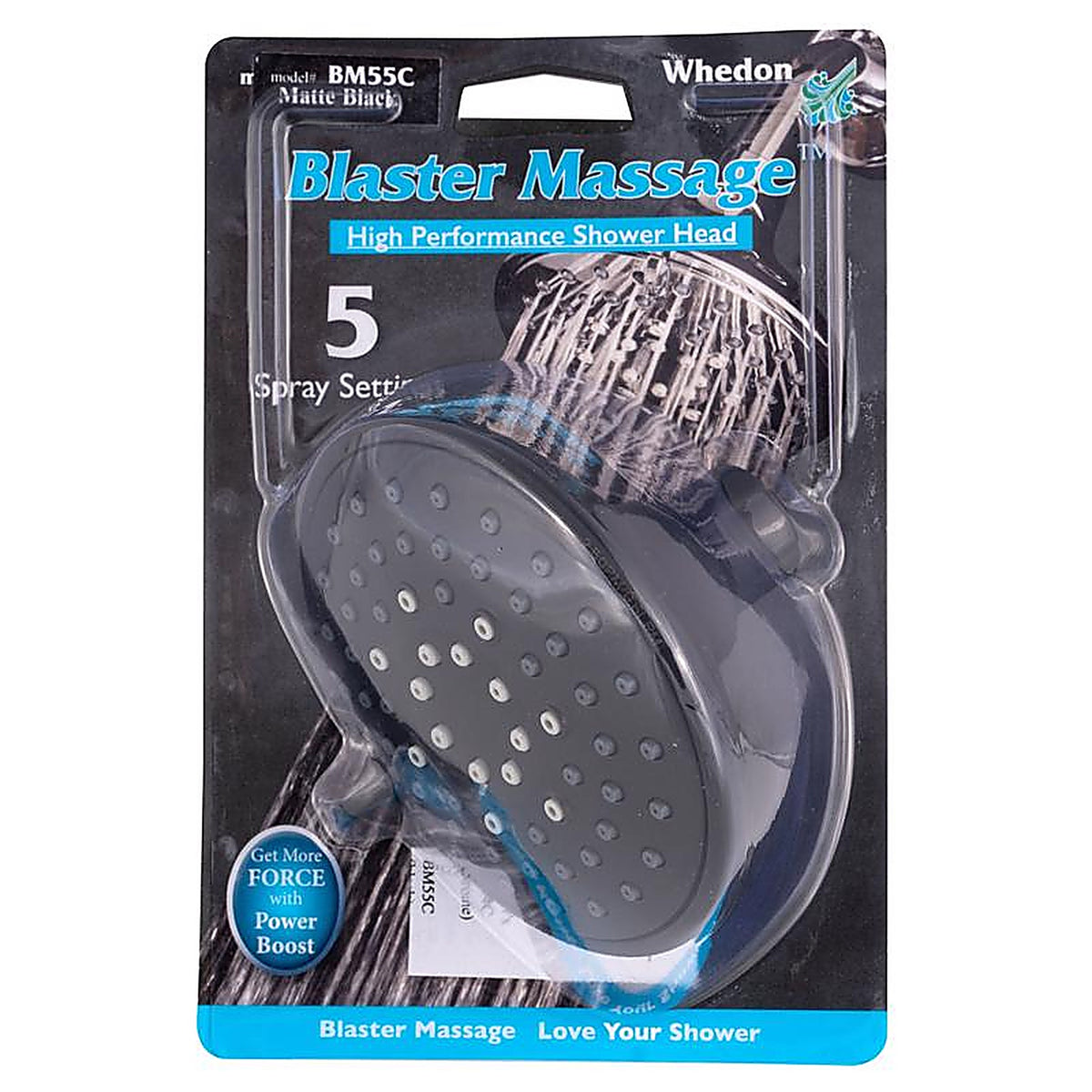 Whedon - BM55C - Blaster Massage Matte Black Plastic 5 Settings Wallmount Showerhead 2.5 GPM