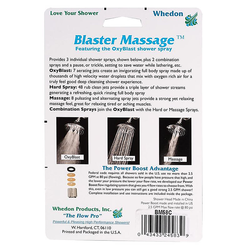 Whedon - BM58C - Blaster Massage Brushed Nickel Nickel 5 Settings Wallmount Showerhead 2.5 GPM