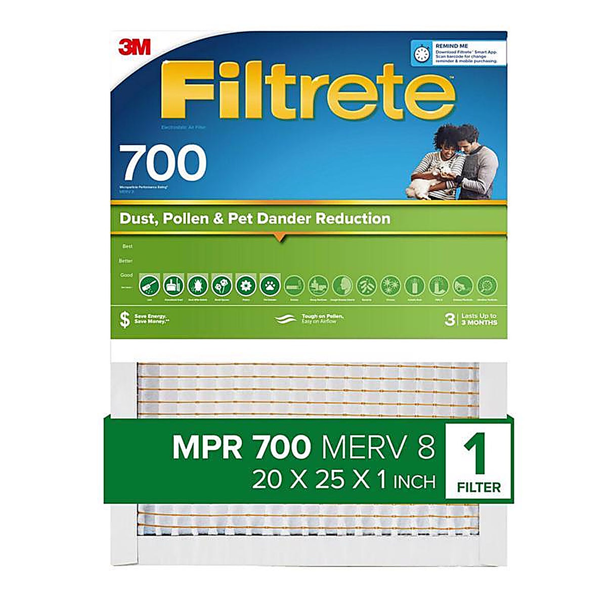 Filtrete - 703-4 - 20 In. W X 25 In. H X 1 In. Polypropylene 700 Mpr Pleated Air Filter 1 Pack