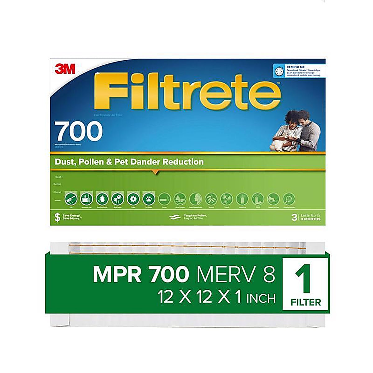 Filtrete - 710-4 - 12 In. W X 12 In. H X 1 In. Polypropylene 700 Mpr Pleated Air Filter 1 Pack