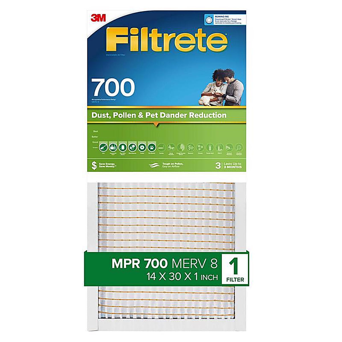 Filtrete - 724-4 - 14 In. W X 30 In. H X 1 In. Polypropylene 700 Mpr Pleated Air Filter 1 Pack
