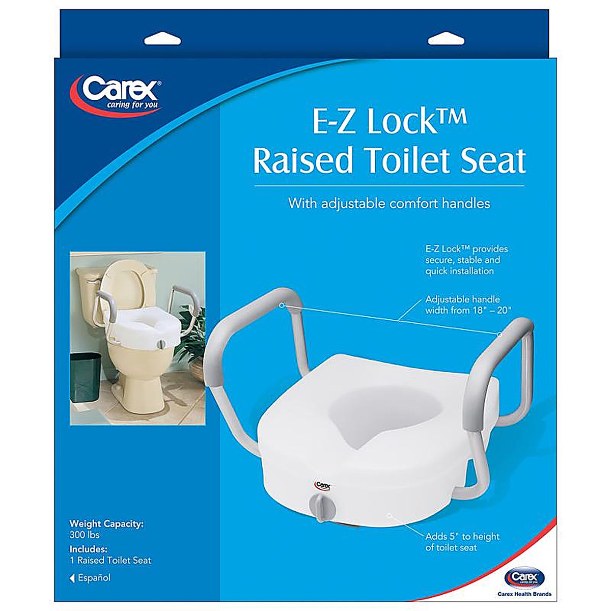 Carex - FGB30300 0000 - Health Brands E-Z Lock White Elevated Toilet Seat Aluminum/Plastic 5 In. H X 22 In. L