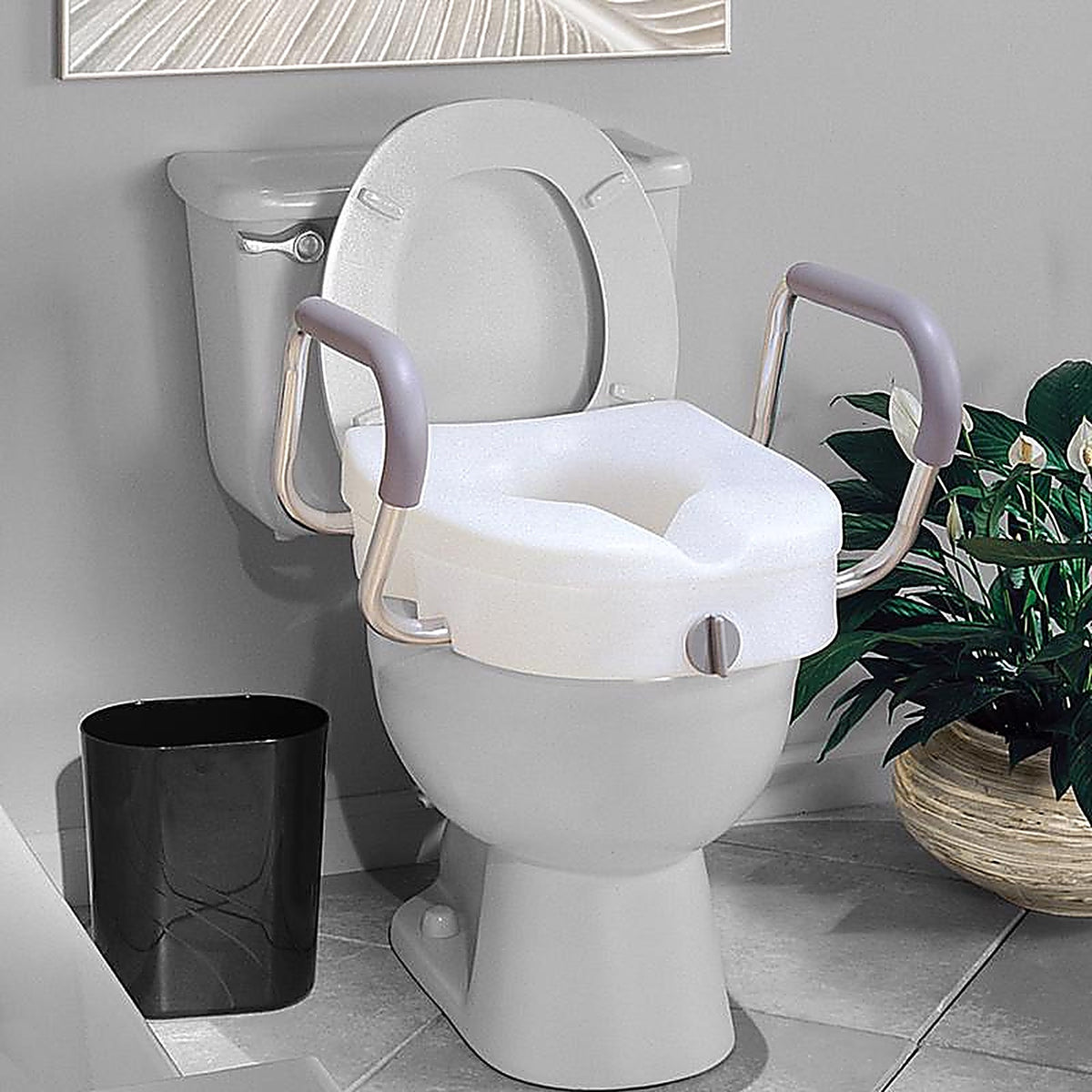 Carex - FGB30300 0000 - Health Brands E-Z Lock White Elevated Toilet Seat Aluminum/Plastic 5 In. H X 22 In. L