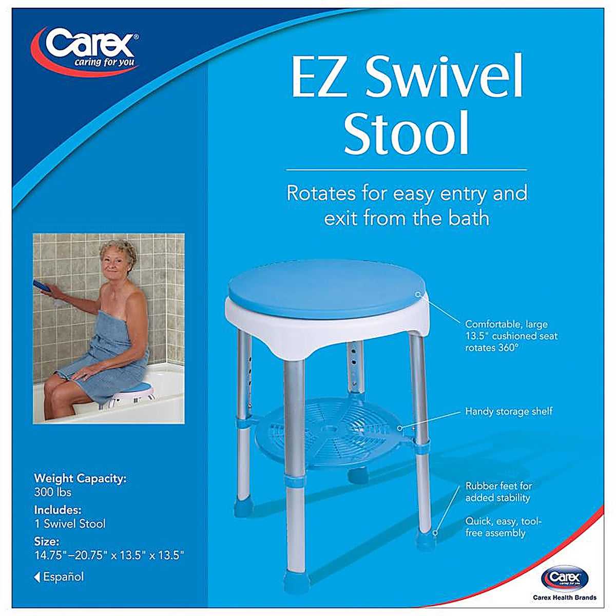 Carex - FGB61200 0000 - Health Brands Blue/White Bath/Shower Seat Aluminum 20.75 In. H X 13.5 In. L