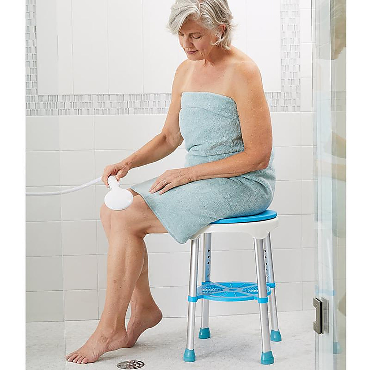 Carex - FGB61200 0000 - Health Brands Blue/White Bath/Shower Seat Aluminum 20.75 In. H X 13.5 In. L