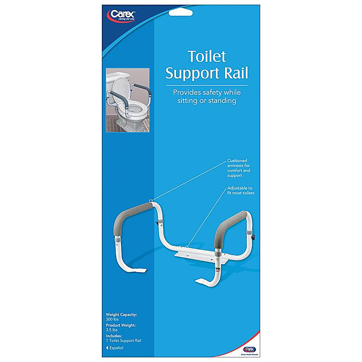 Carex - FGB36800 0000 - Health Brands White Toilet Safety Bar Aluminum/Plastic 11 In. H X 21 In. L