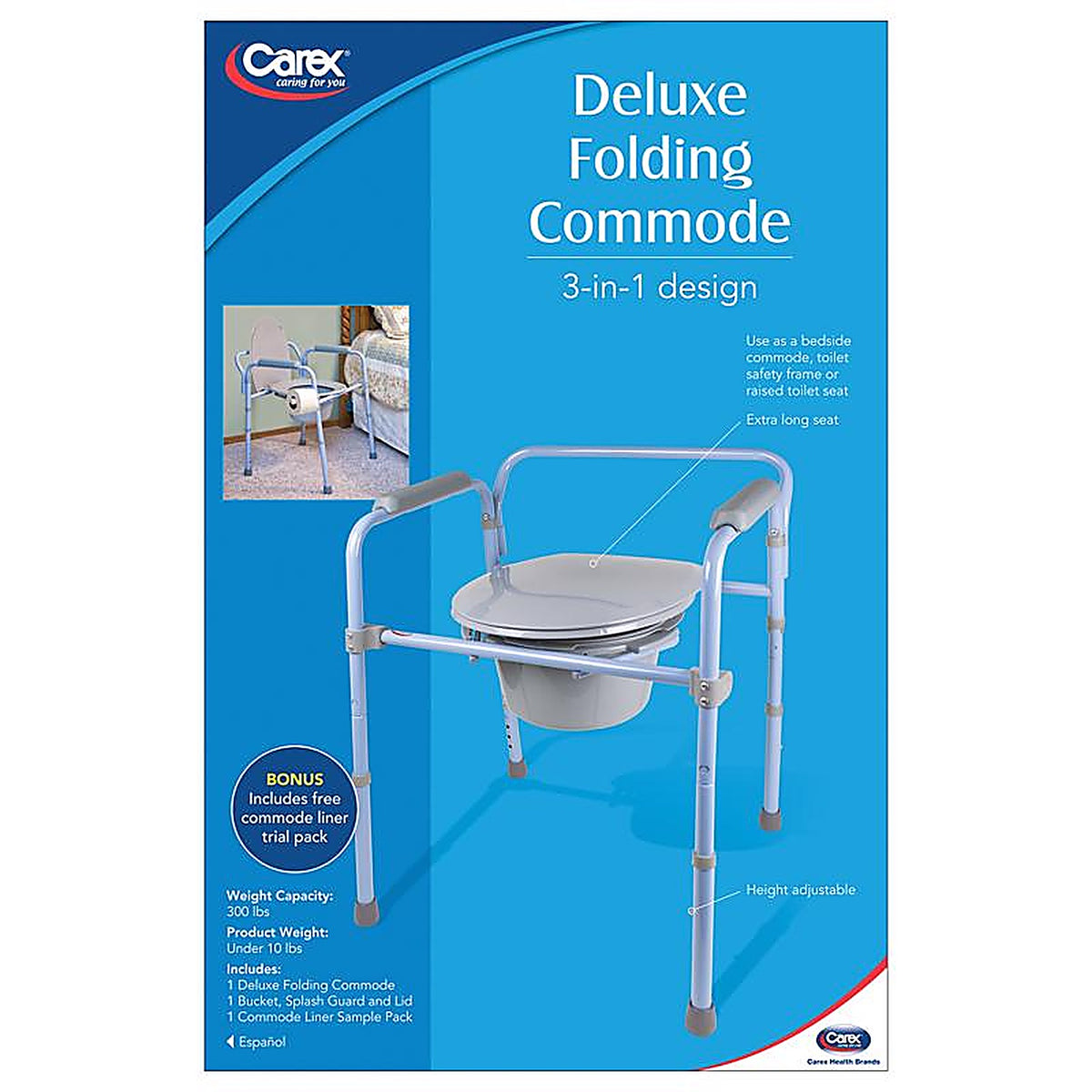 Carex - FGB34100 0000 - Health Brands Blue/Gray Deluxe Folding Commode Steel 22 In. H X 16 In. L