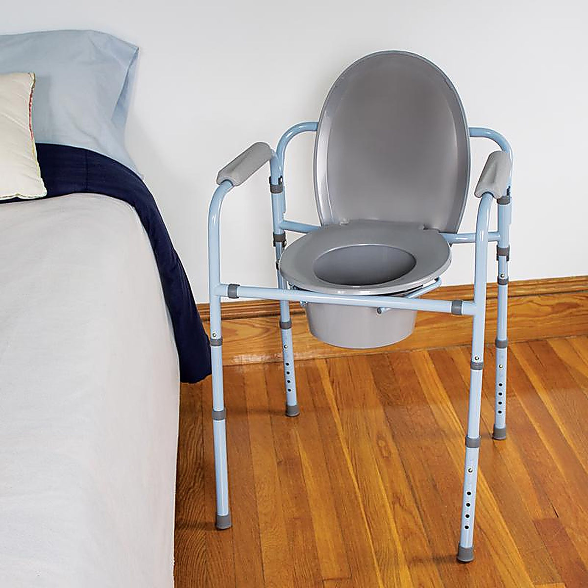 Carex - FGB34100 0000 - Health Brands Blue/Gray Deluxe Folding Commode Steel 22 In. H X 16 In. L