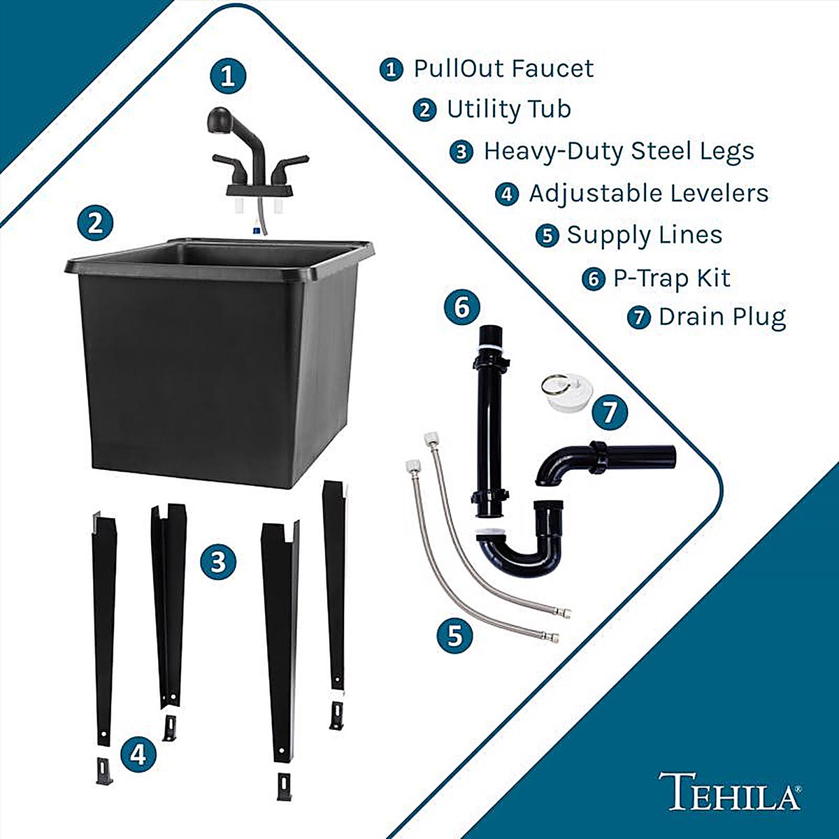Tehila - 115086 - 17.75 In. W X 23.25 In. D Freestanding Thermoplastic Utility Sink