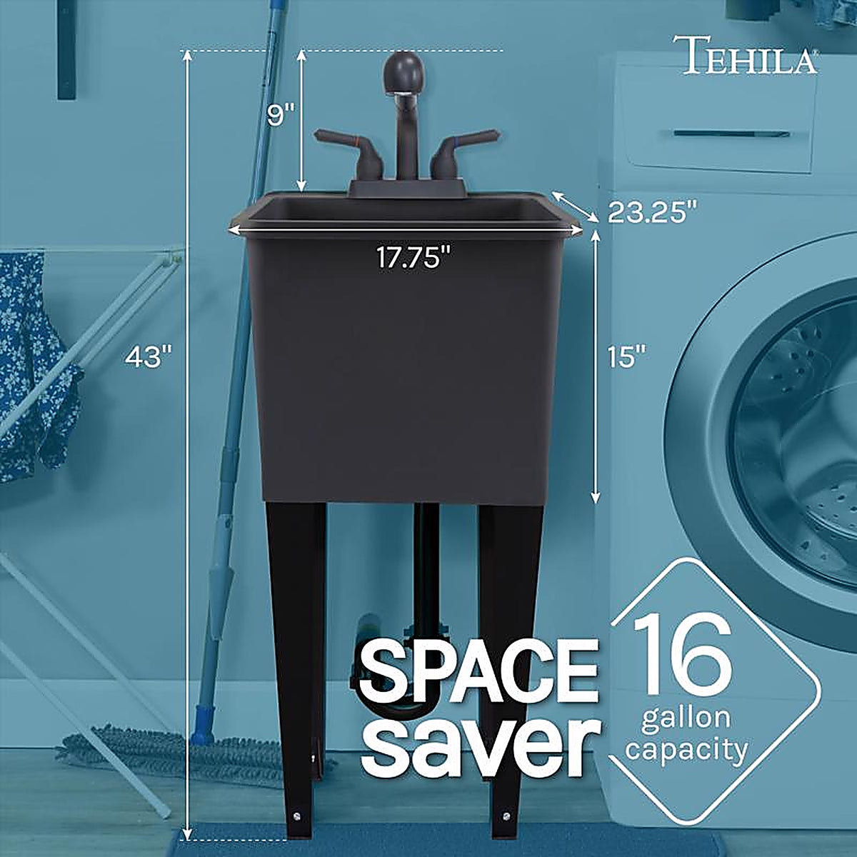 Tehila - 115086 - 17.75 In. W X 23.25 In. D Freestanding Thermoplastic Utility Sink