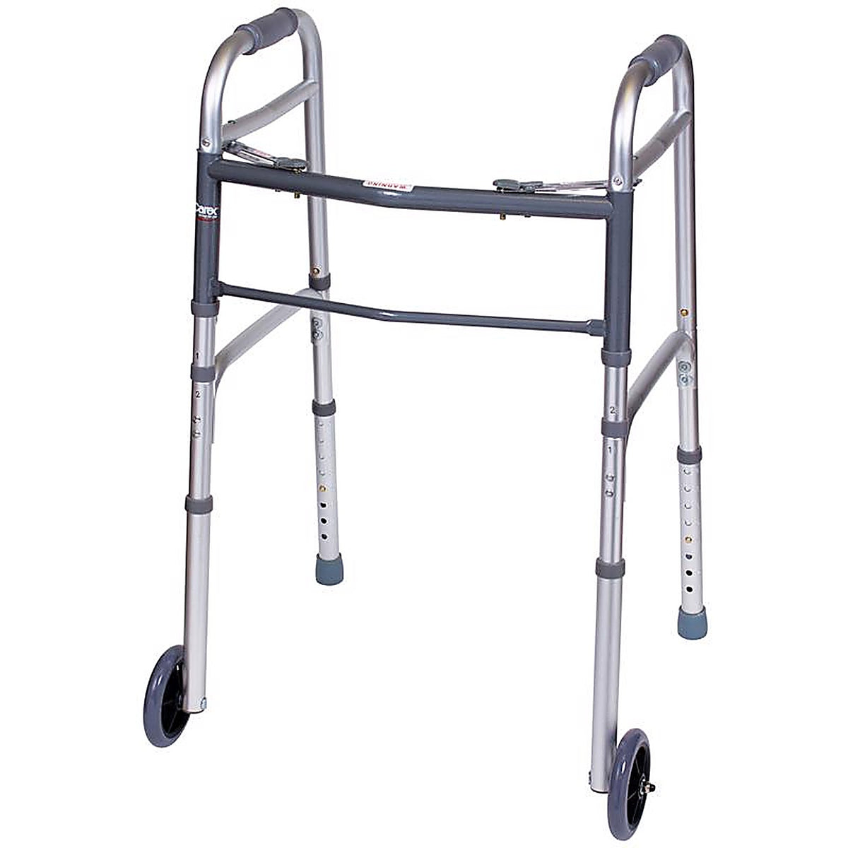 Carex - FGA87100 0000 - Health Brands Gray Folding Walker w/Wheels Aluminum 37 In. H X 18.63 In. L