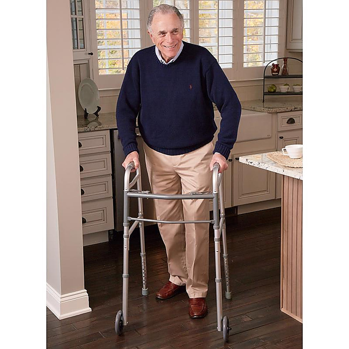 Carex - FGA87100 0000 - Health Brands Gray Folding Walker w/Wheels Aluminum 37 In. H X 18.63 In. L