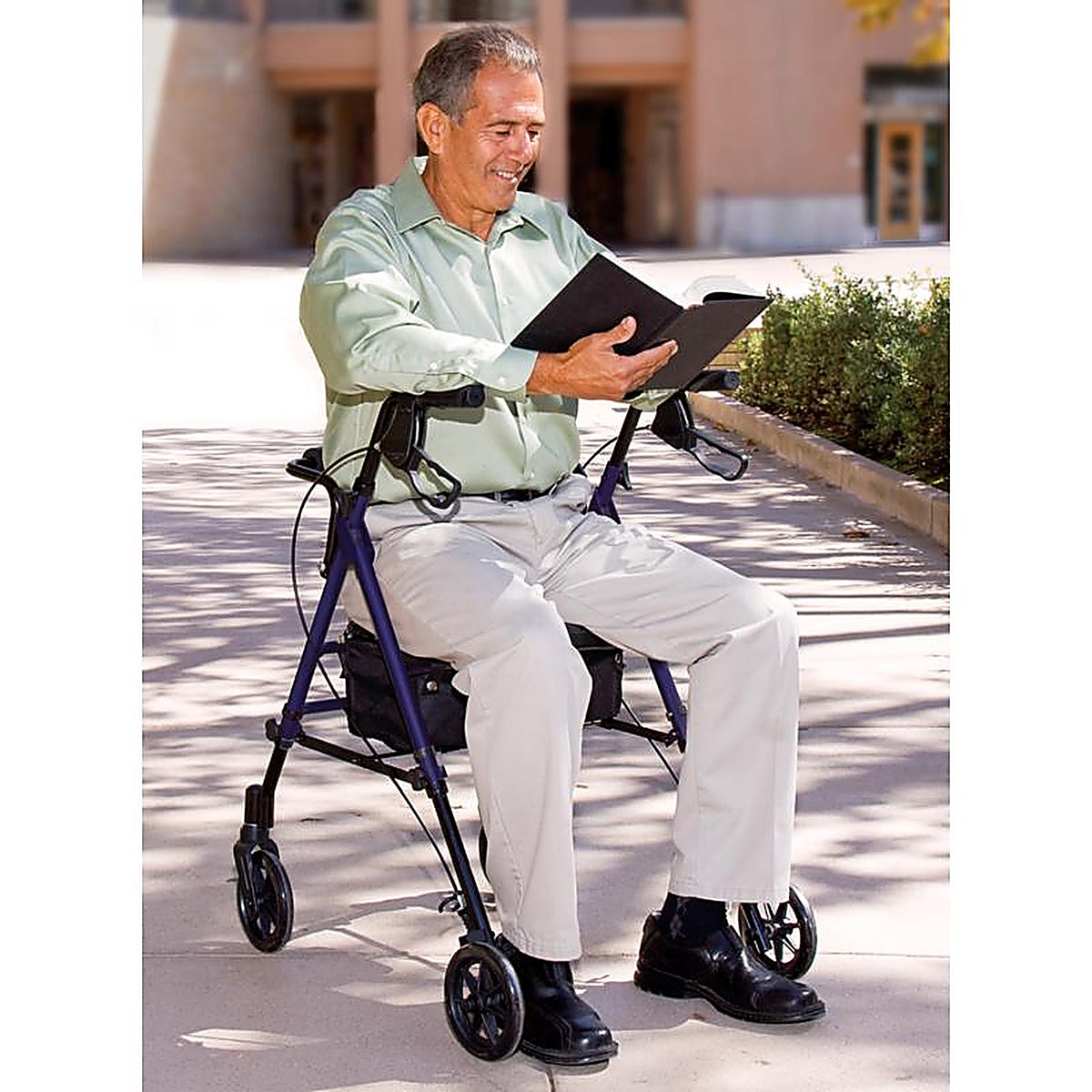 Carex - FGA22300 0000 - Health Brands Step N Rest Blue Rolling Walker Aluminum/Plastic 39 In. H X 22.5 In. L