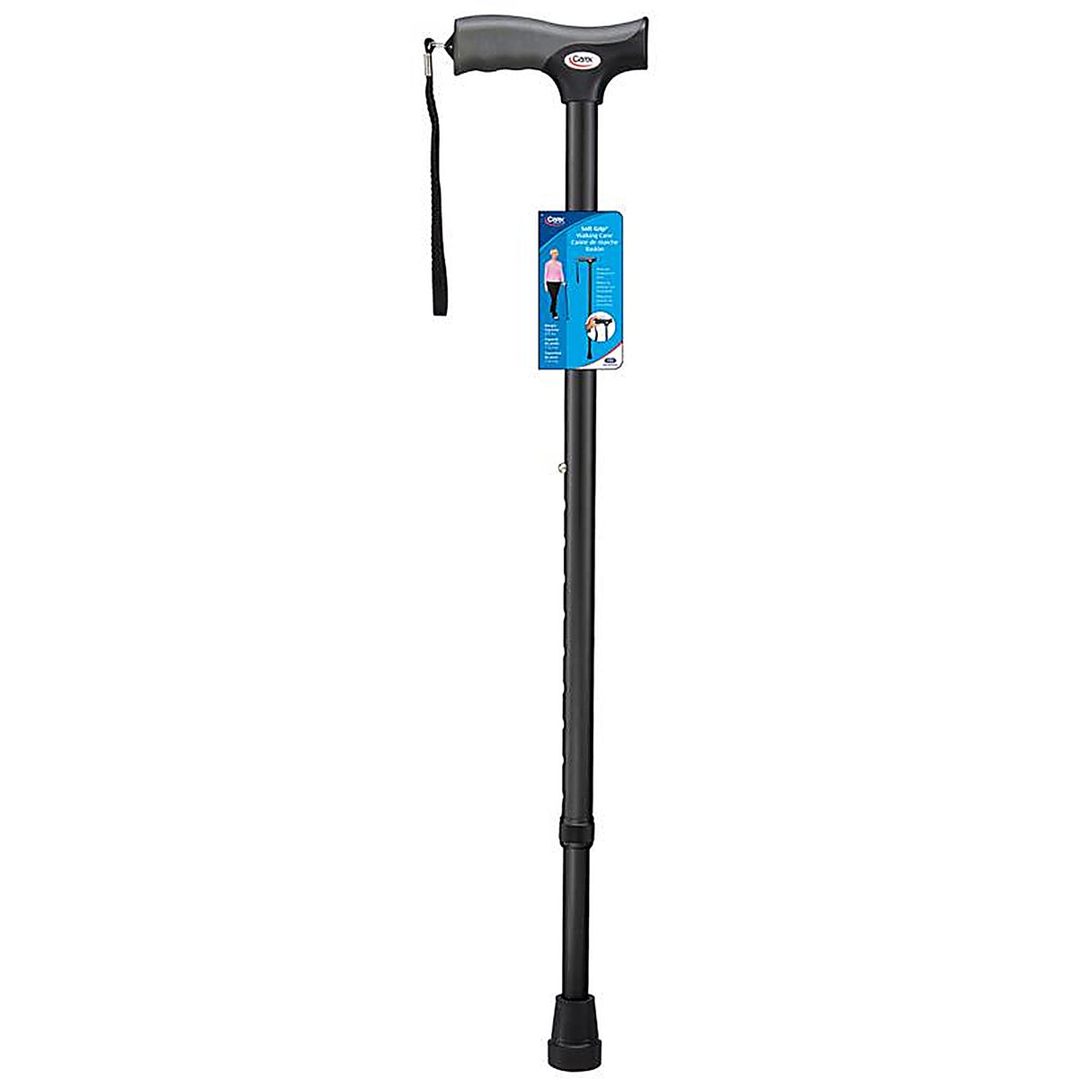 Carex - FGA52000 0000 - Health Brands Black Soft-Grip Walking Cane w/Strap Aluminum/Plastic 40 In. H X 5.2 In. L