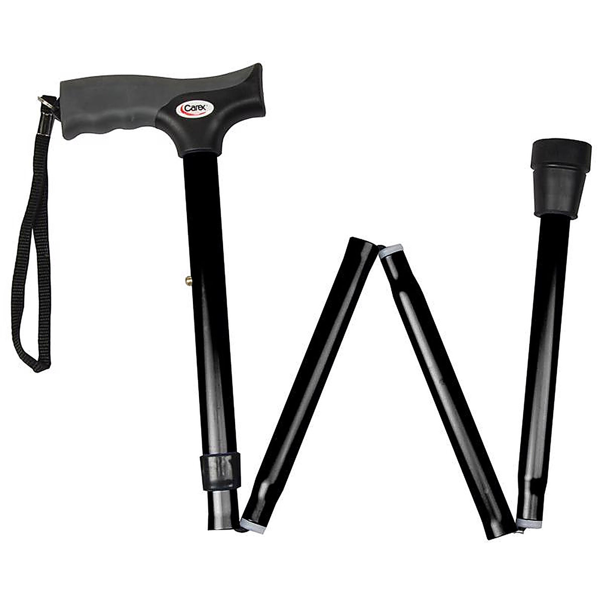 Carex - FGA53700 0000 - Health Brands Black Soft-Grip Folding Cane w/Strap Aluminum/Plastic 37 In. H X 5.06 In. L