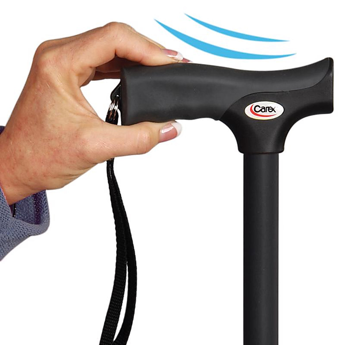 Carex - FGA53700 0000 - Health Brands Black Soft-Grip Folding Cane w/Strap Aluminum/Plastic 37 In. H X 5.06 In. L