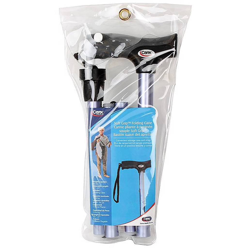 Carex - FGA53800 0000 - Health Brands Blue Soft-Grip Folding Cane w/Strap Aluminum/Plastic 37 In. H X 5.06 In. L