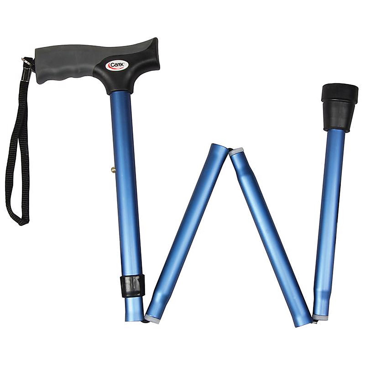 Carex - FGA53800 0000 - Health Brands Blue Soft-Grip Folding Cane w/Strap Aluminum/Plastic 37 In. H X 5.06 In. L