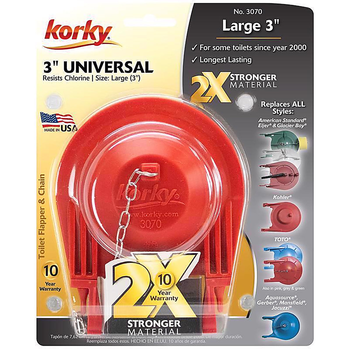 Korky - 3070BP - Toilet Flapper Red Rubber for Universal