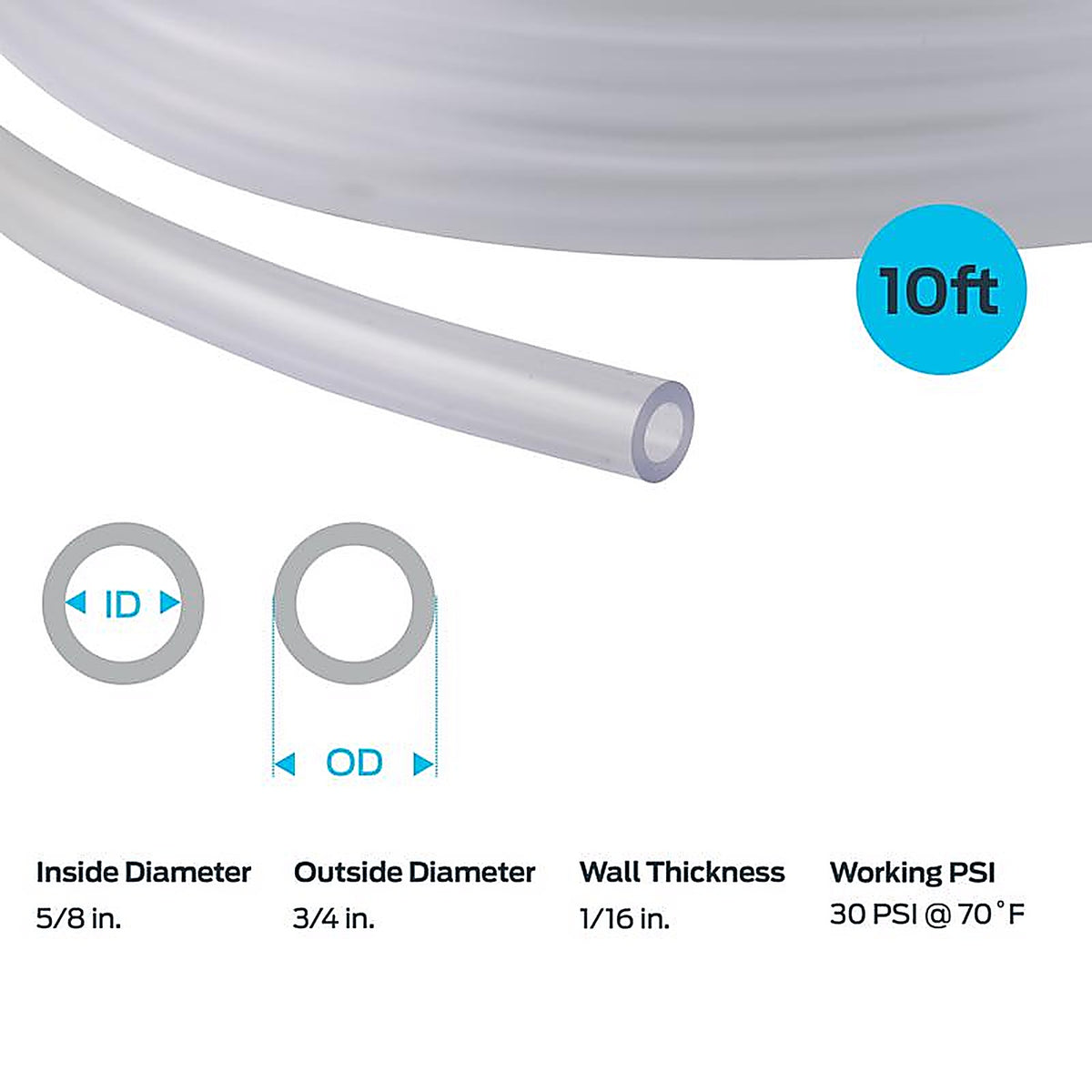 Ez Flo - 98570 - 5/8 In. D X 3/4 In. D X 10 Ft L PVC Vinyl Tubing