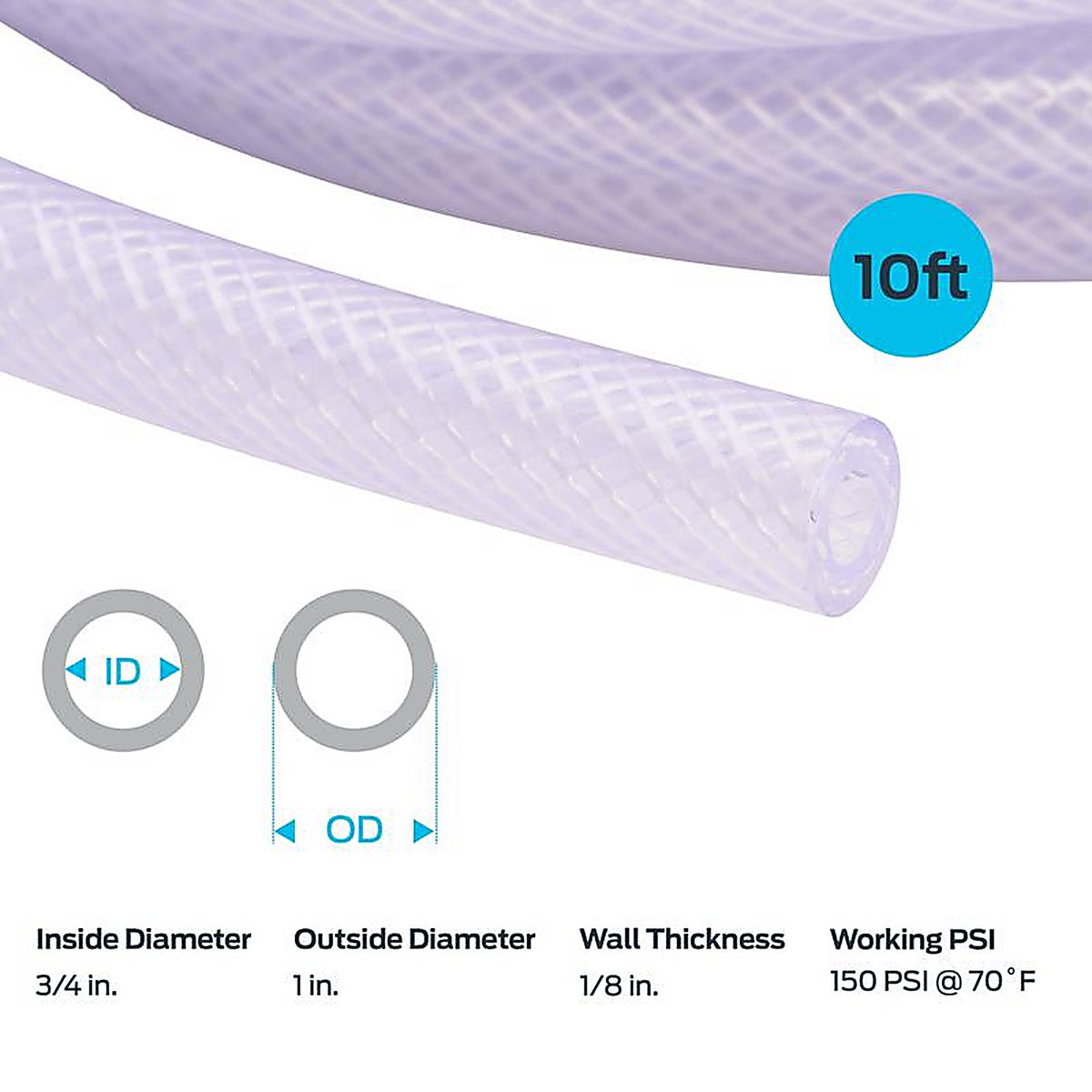 Ez Flo - 98630 - 3/4 In. D X 1 In. D X 10 Ft L PVC Braided Tubing