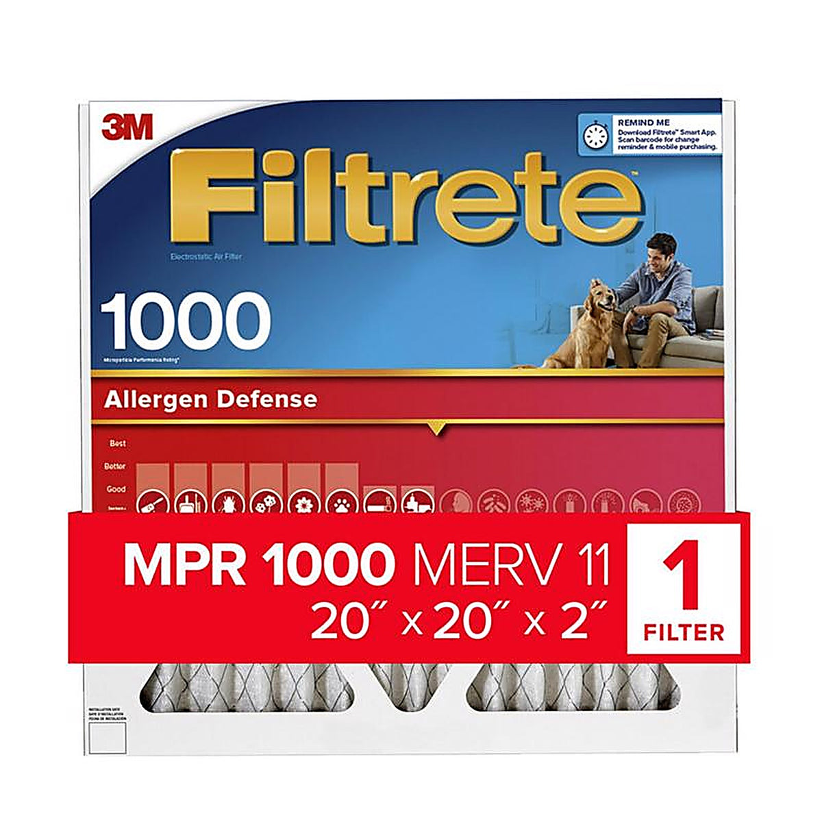 Filtrete - NADP02-2IN-4 - 20 In. W X 20 In. H X 2 In. Polypropylene 1000 Mpr Pleated Air Filter 1 Pack