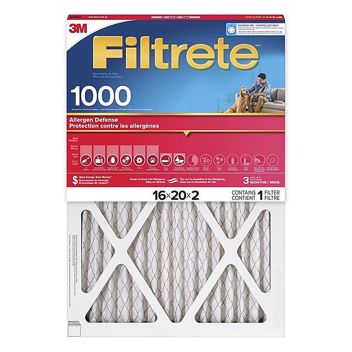 Filtrete - NADP00-2IN-4 - 16 In. W X 20 In. H X 2 In. Polypropylene 1000 Mpr Pleated Air Filter 1 Pack