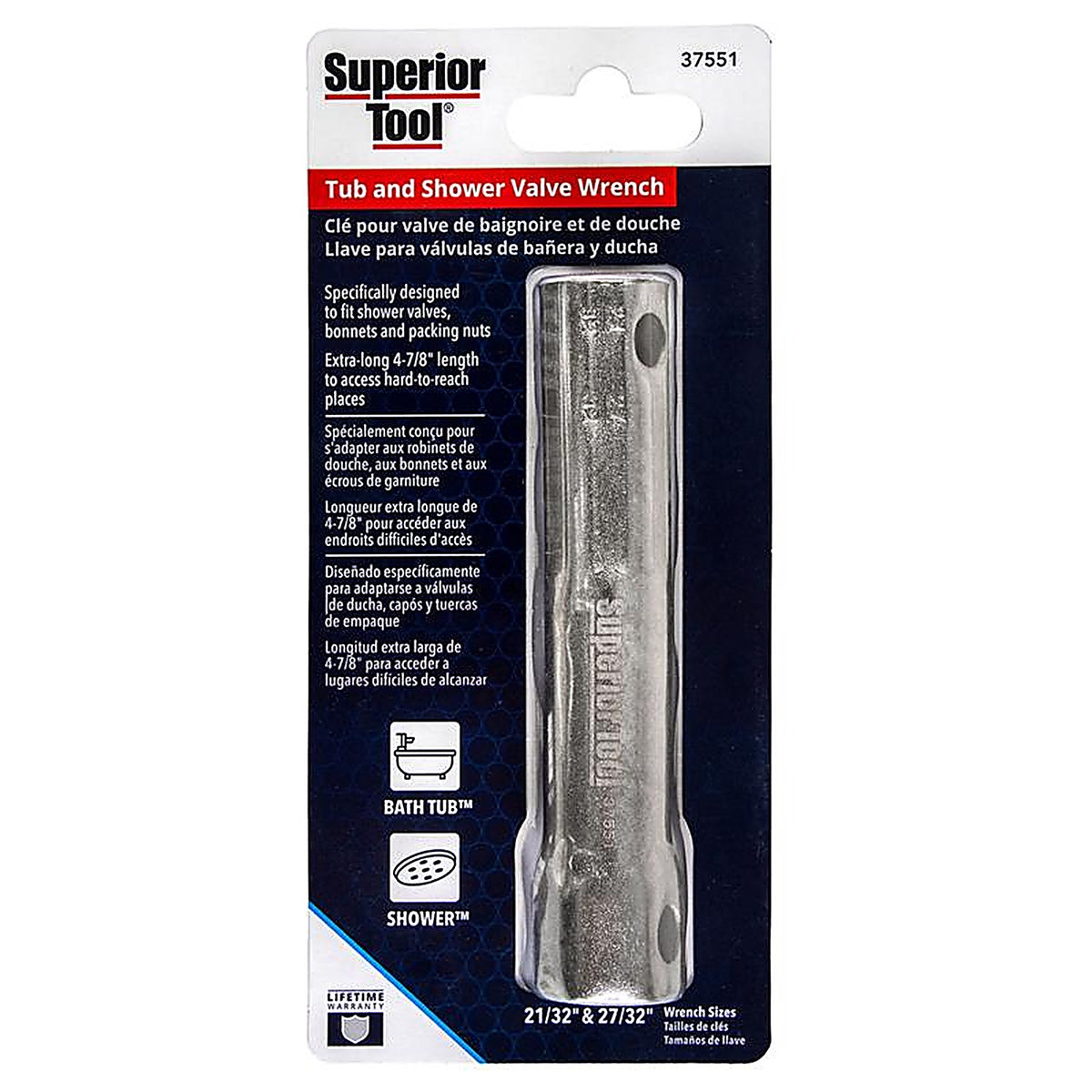 Superior Tool - 37551 - 21/32-27/32 In. Shower Valve Socket Wrench Silver 1 Piece