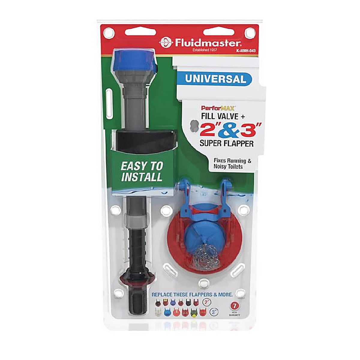 Fluidmaster - K-400H-043-T4 - Performax Fill Valve and Flapper Kit Multicolored Plastic/Rubber for Universal