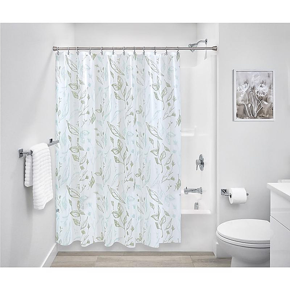 Idesign - 40317 - 72 In. H X 72 In. W White Leaves Frost Shower Curtain Peva