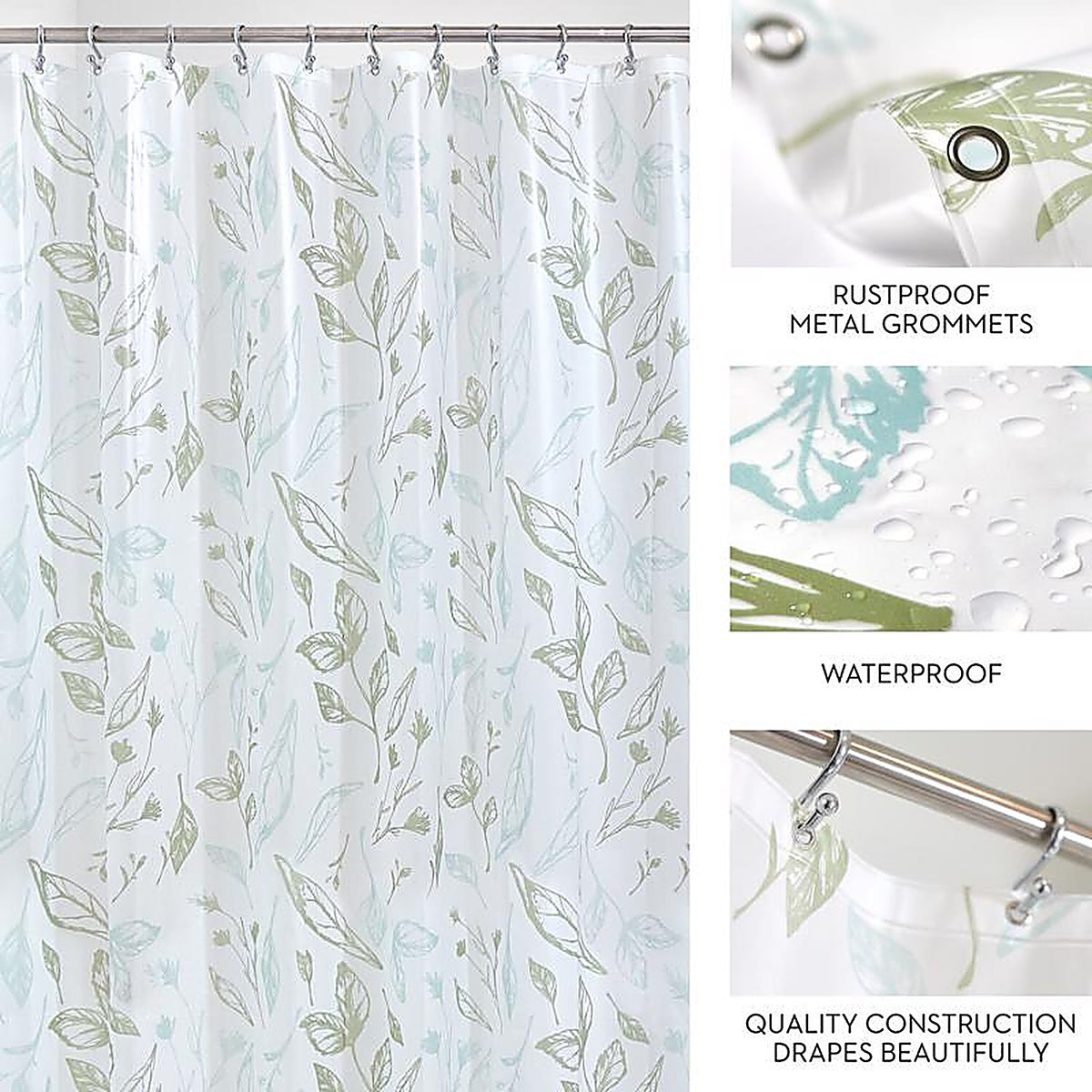 Idesign - 40317 - 72 In. H X 72 In. W White Leaves Frost Shower Curtain Peva