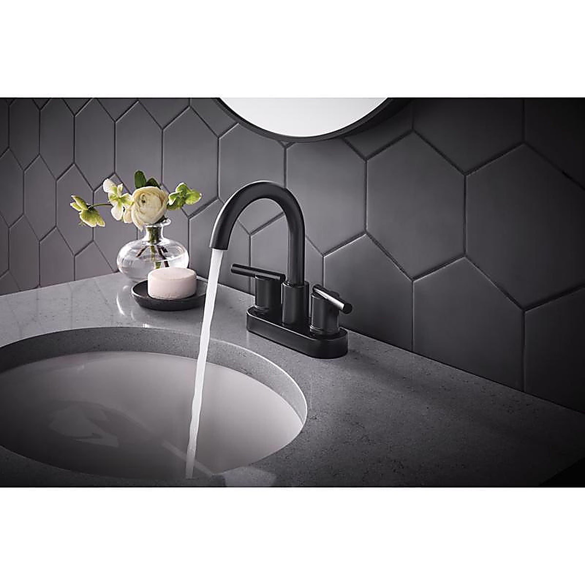 OakBrook - 67703W-727001 - Collection Alexis Matte Black Modern Centerset Bathroom Sink Faucet 4 In.