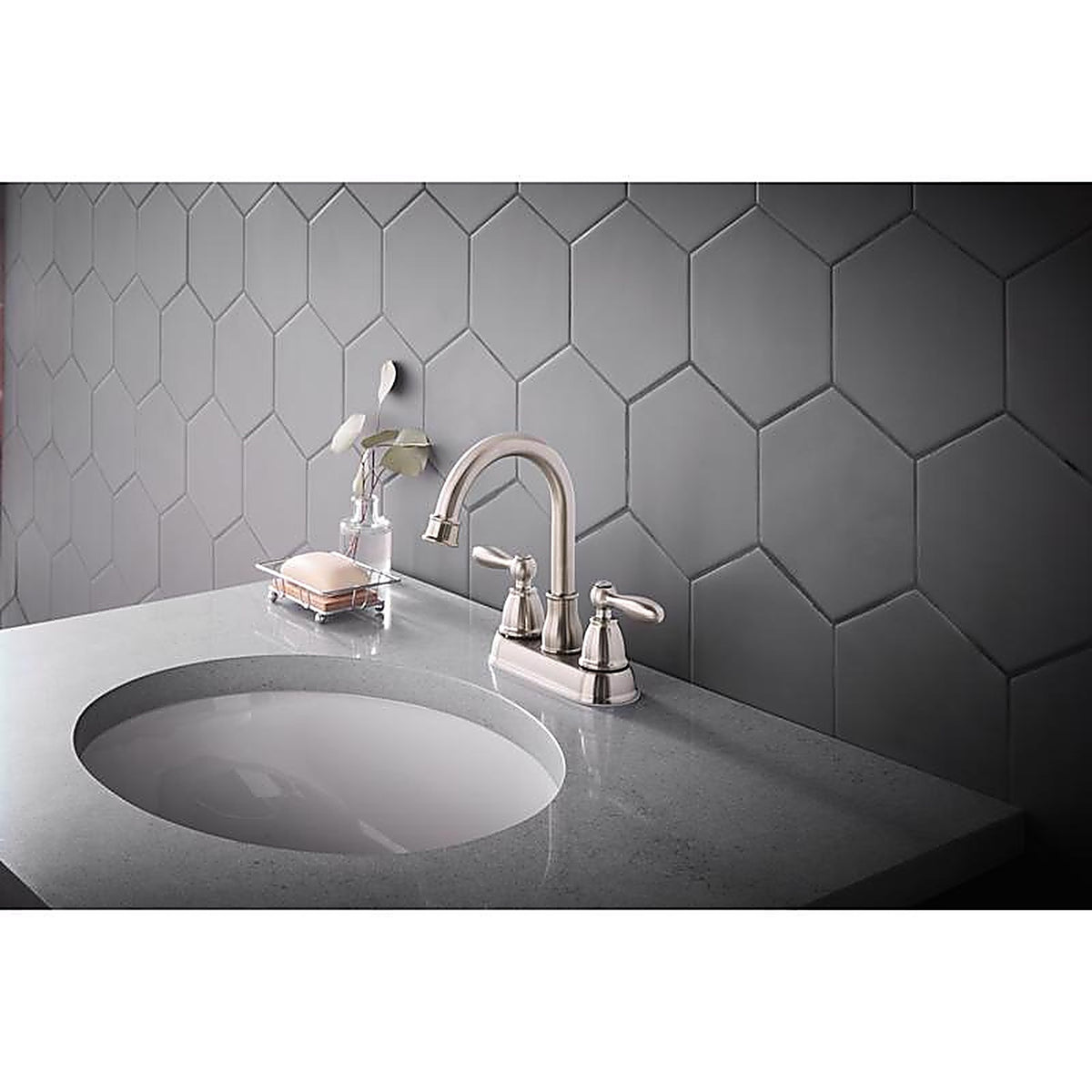 OakBrook - 67513W-6304 - Collection Jennifer Brushed Nickel Traditional Centerset Bathroom Sink Faucet 4 In.