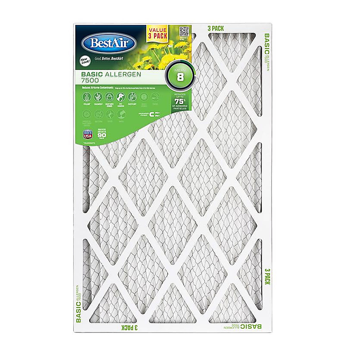 Bestair - B1-2020-8-3VP4 - 20 In. W X 20 In. H X 1 In. 8 MERV Pleated Air Filter 3 Pack