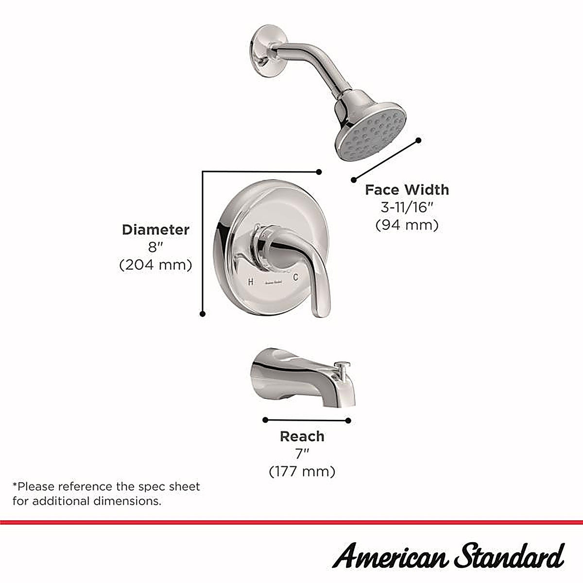 American Standard - 1130130000 - Cadet 1-Handle Chrome Tub and Shower Trim Kit