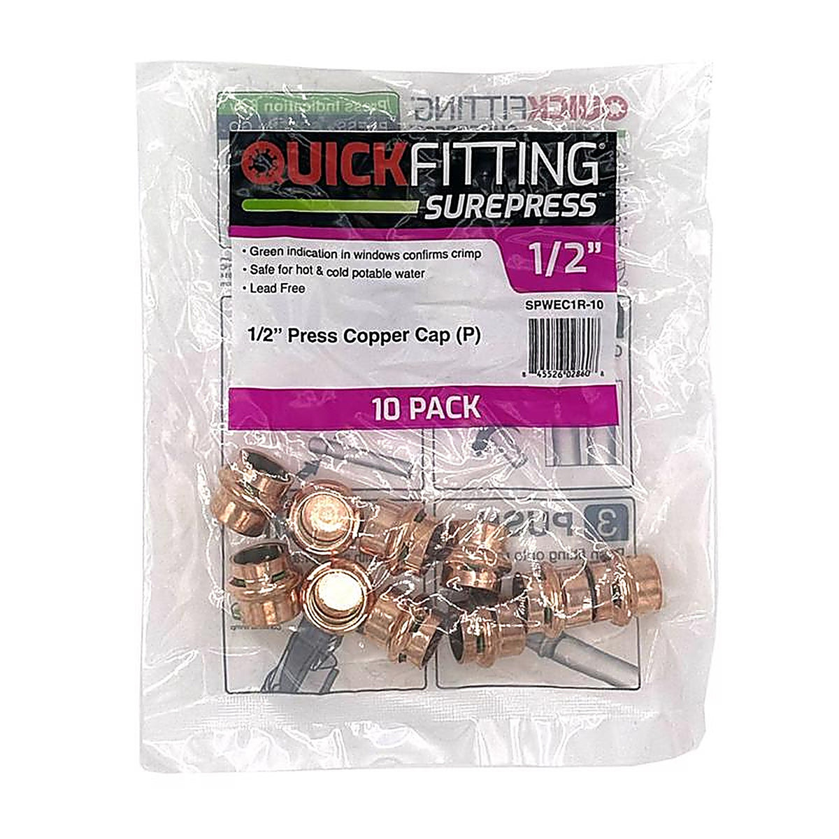 QuickFitting - SPWEC1R-10 - 1/2 In. Press In. Cap In. Copper Cap