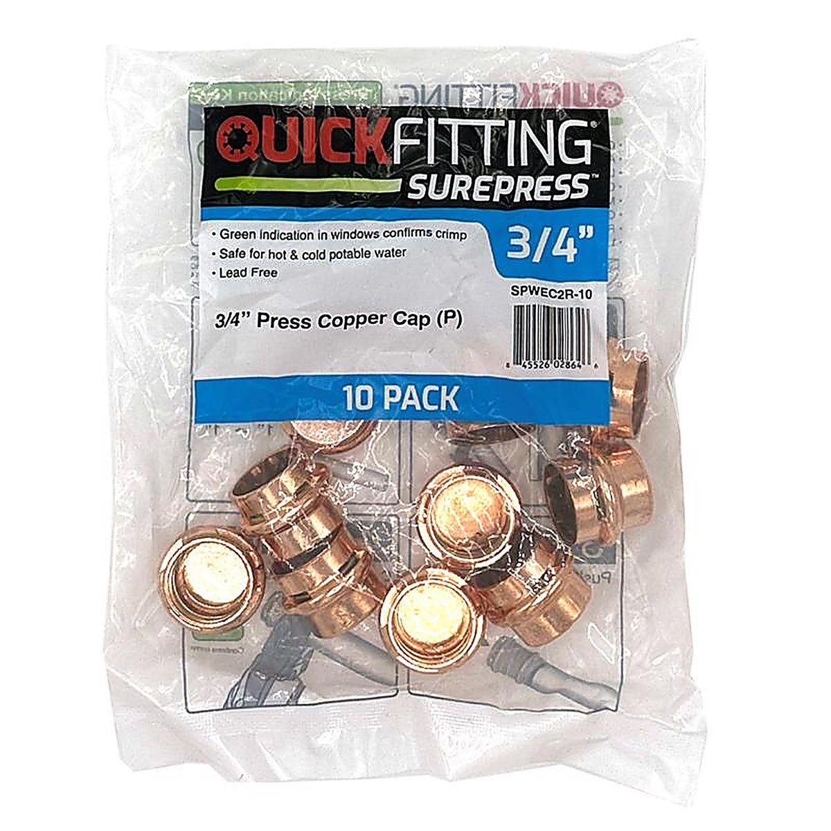 QuickFitting - SPWEC2R-10 - 3/4 In. Press In. Cap Each Copper Cap