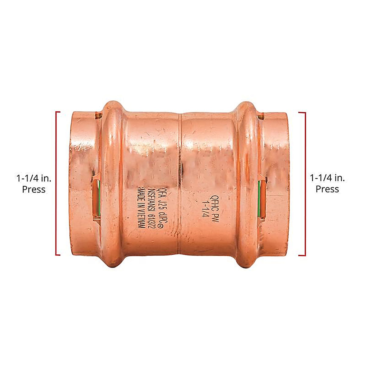 QuickFitting - SPWC44R - 1-1/4 In. Press In. Press In. Copper Coupling with Stop