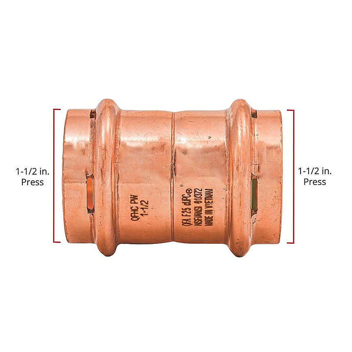 QuickFitting - SPWC55R - 1-1/2 In. Press In. Press In. Copper Coupling with Stop
