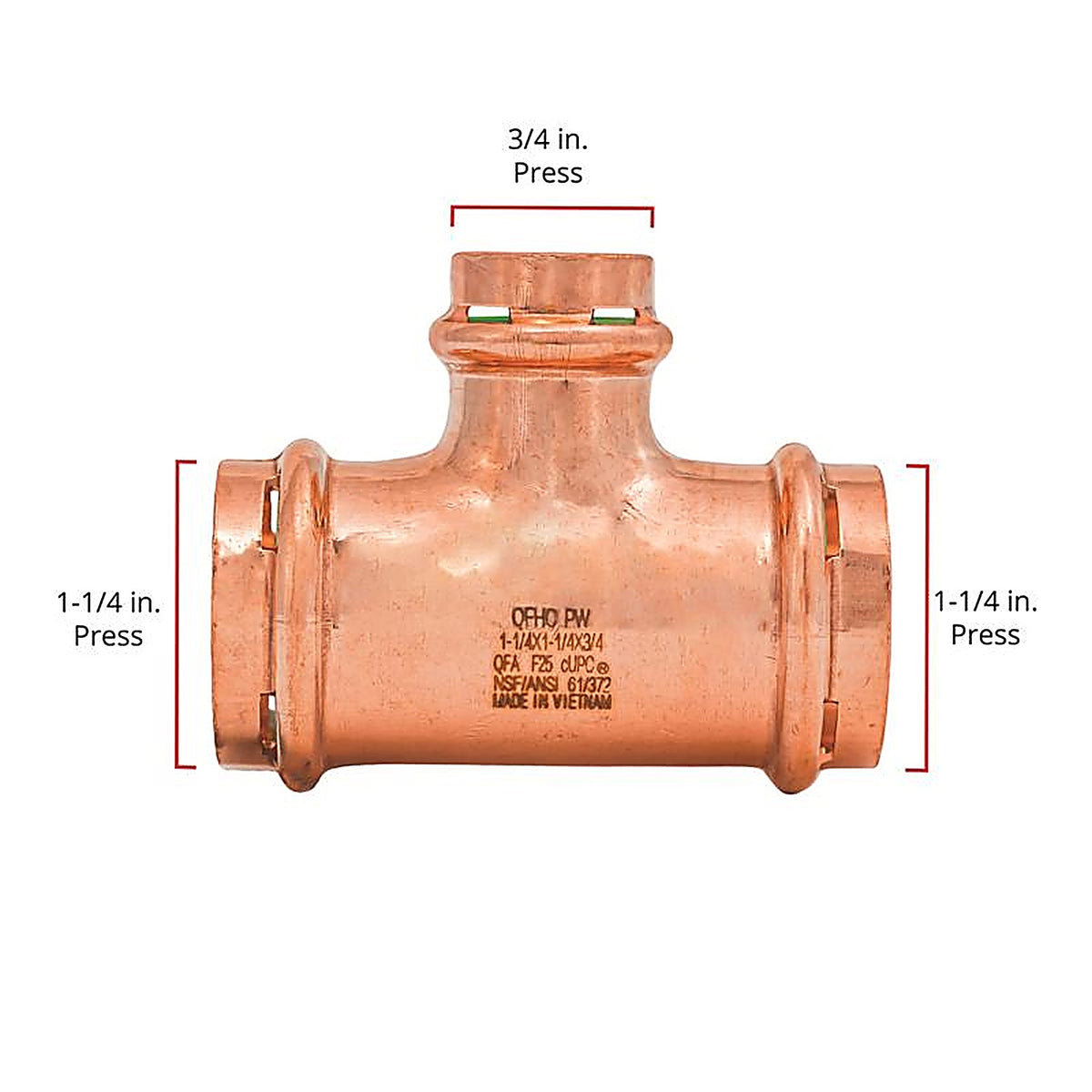 QuickFitting - SPWT442R - 1-1/4 In. Press In. Press In. Copper Tee