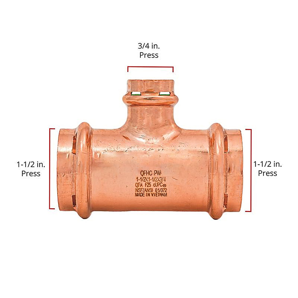 QuickFitting - SPWT552R - 1-1/2 In. Press In. Press In. Copper Tee