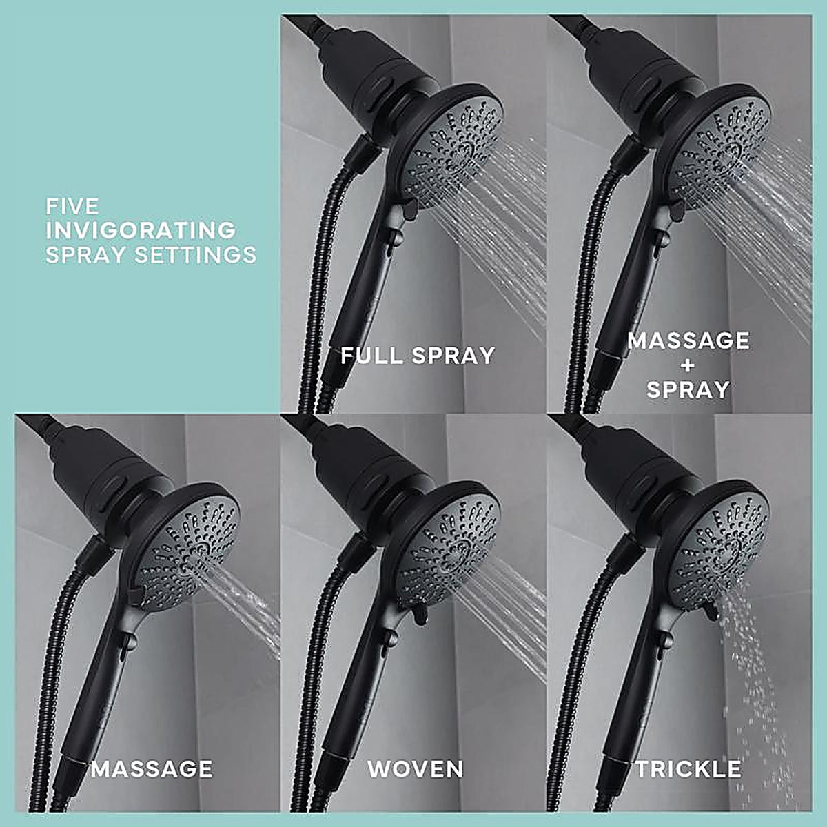 Seventy - 12160 - Danco Seventy Matte Black 5 Settings Handheld Showerhead 1.8 GPM