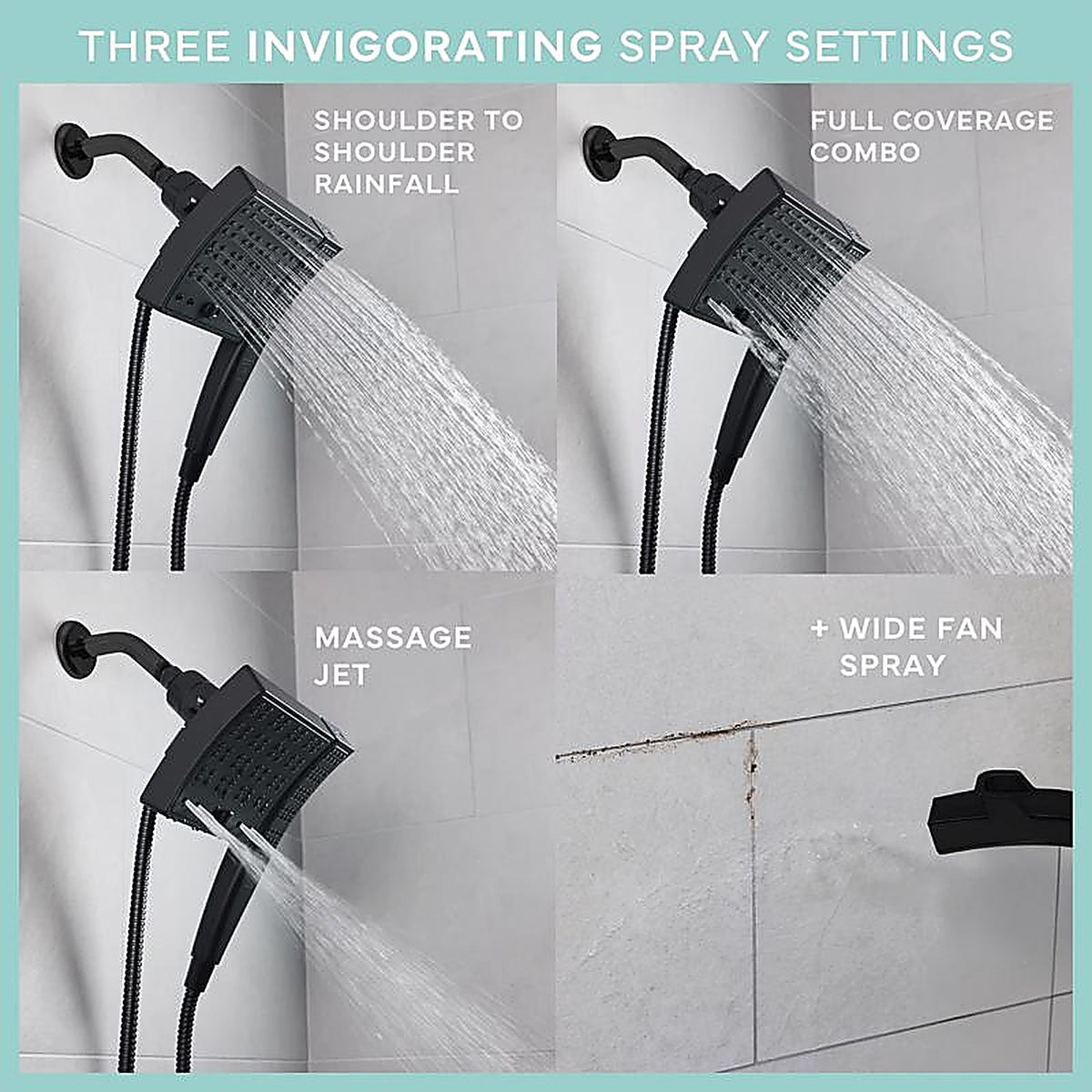 Seventy - 12163 - Danco Seventy Matte Black 3 Settings Showerhead Combo 1.8 GPM
