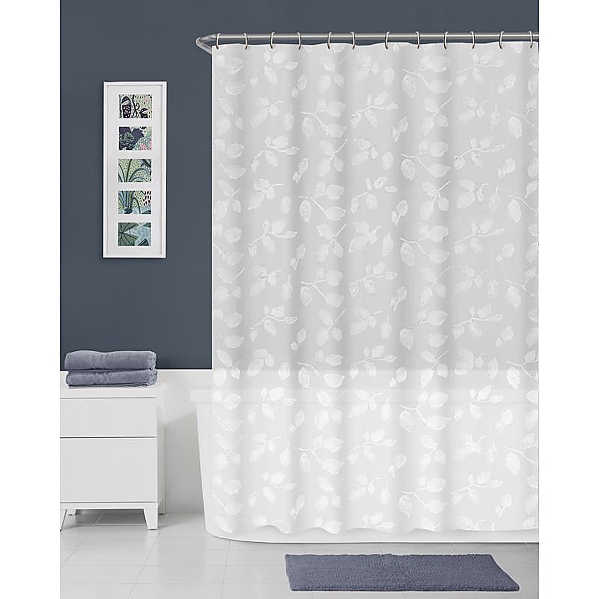 Zenna Home - CPRJLWWL - 72 In. H X 70 In. W White Just Leaves Shower Curtain Peva