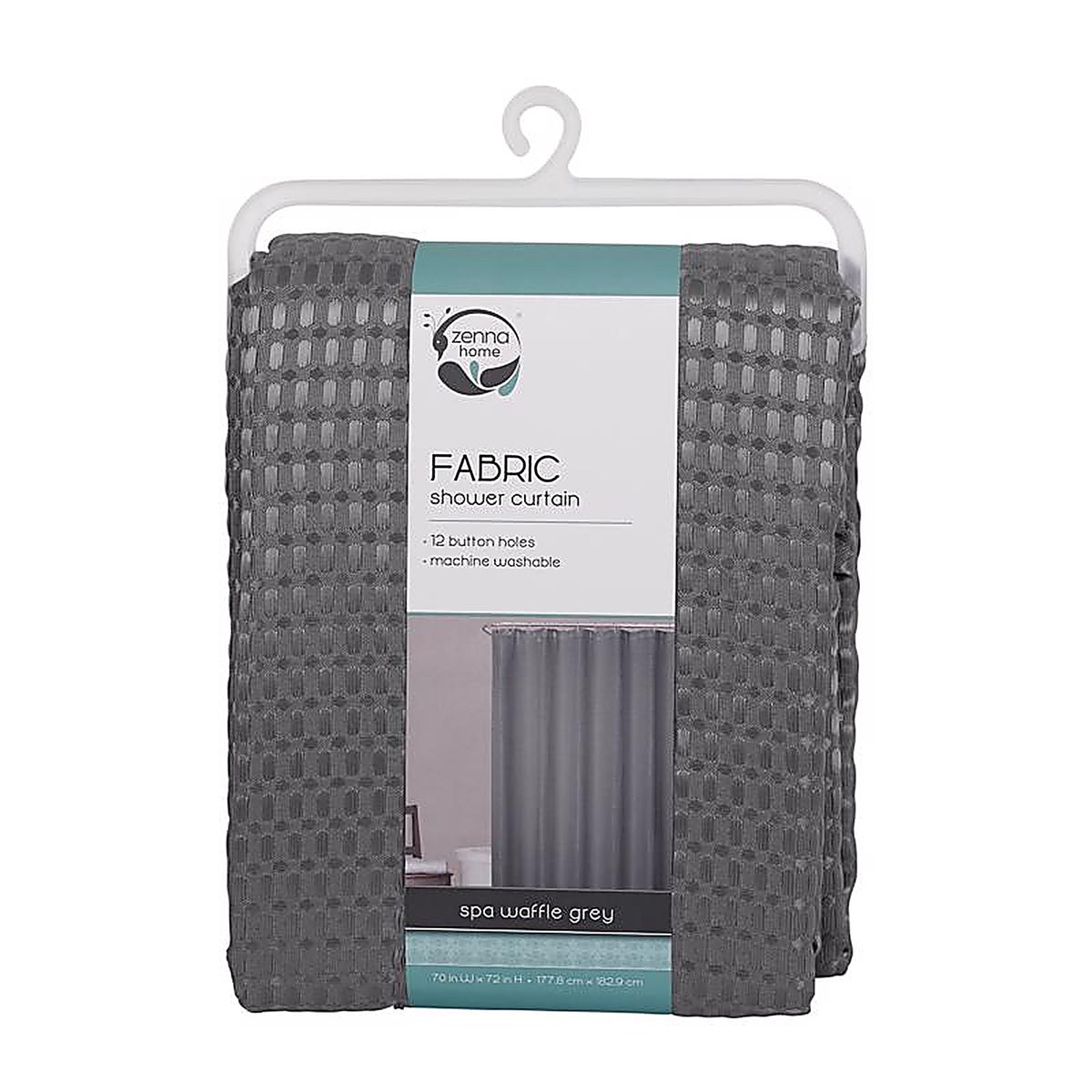 Zenna Home - CFRWAFGYL - 72 In. H X 70 In. W Grey Spa Waffle Shower Curtain Fabric