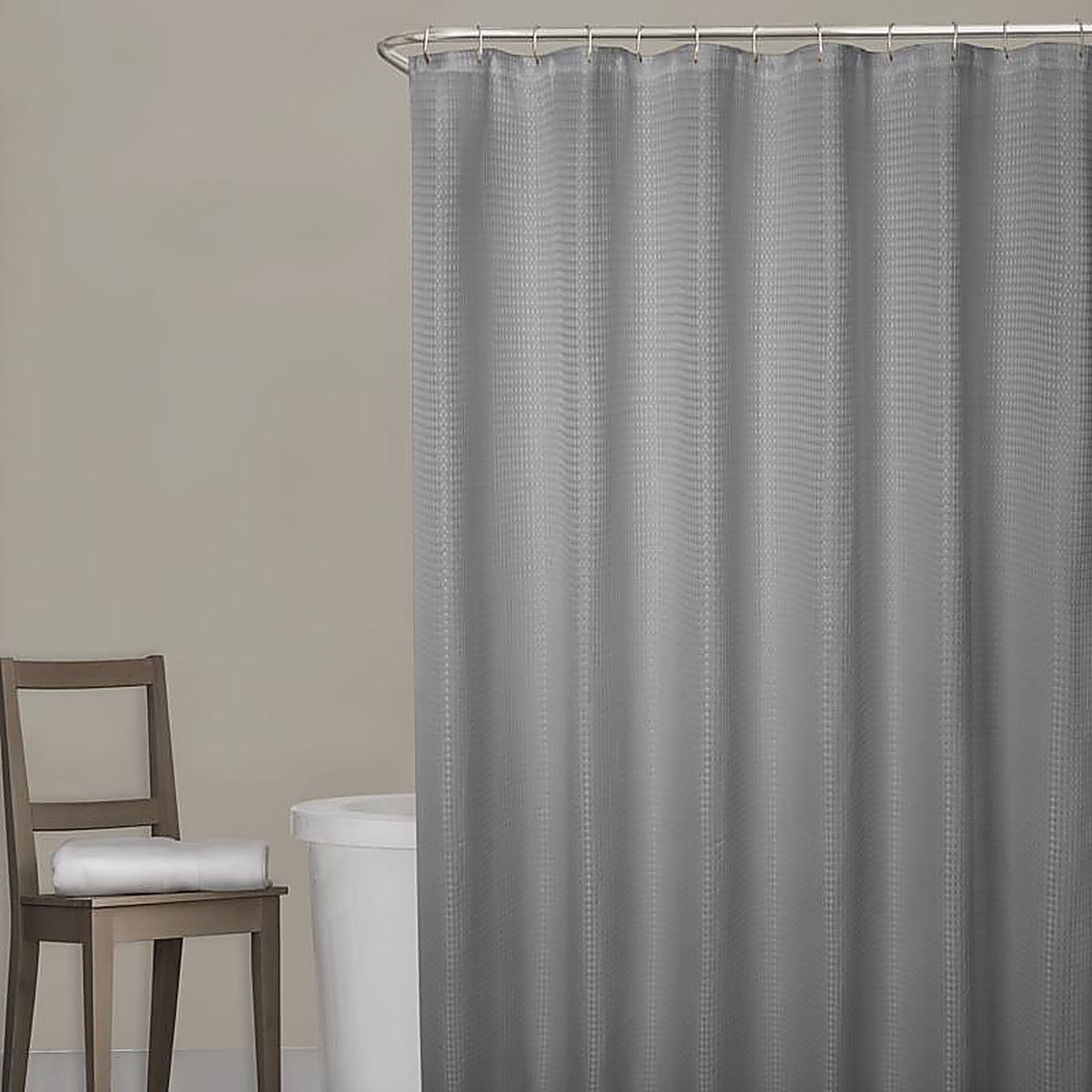 Zenna Home - CFRWAFGYL - 72 In. H X 70 In. W Grey Spa Waffle Shower Curtain Fabric
