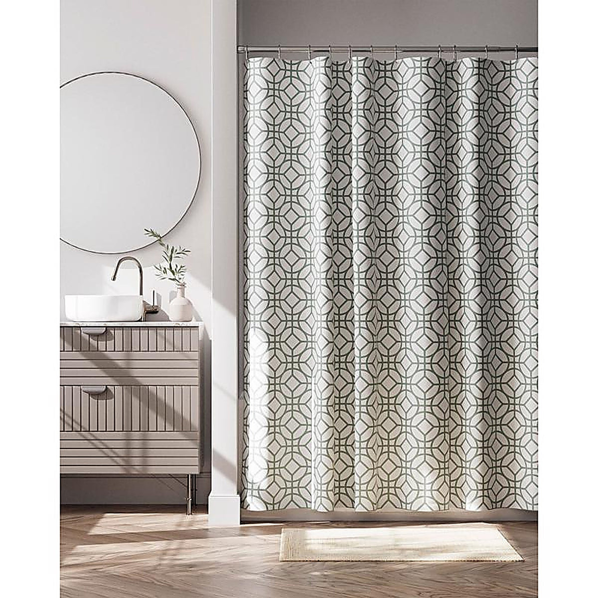 Zenna Home - CFRQUNSG - 72 In. H X 70 In. W Green Geometric Shower Curtain Fabric