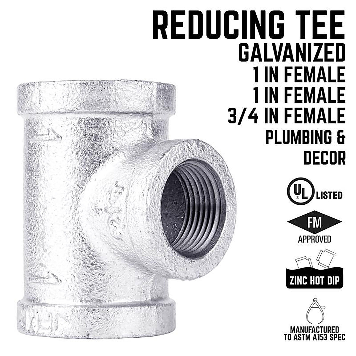 STZ Industries 311URT-1134 1 in. FIP each X 1 in. D FIP Galvanized Malleable Iron Reducing Tee