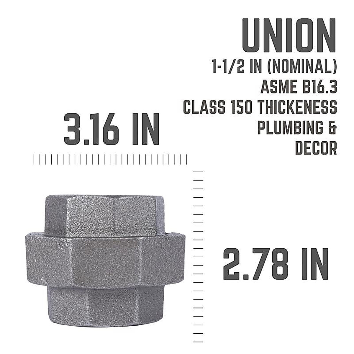 STZ Industries 310UU-112 1-1/2 in. FIP each X 1-1/2 in. D FIP Black Malleable Iron Union